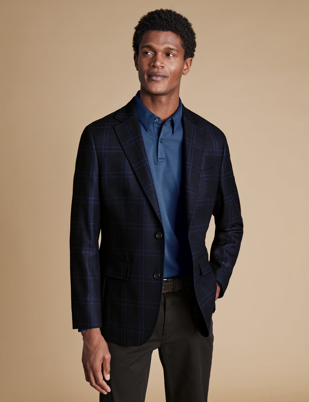 Charles Tyrwhitt Male Slim Fit Pure Wool Check Suit Jacket - 38REG - Dark Navy Mix, Dark Navy Mix