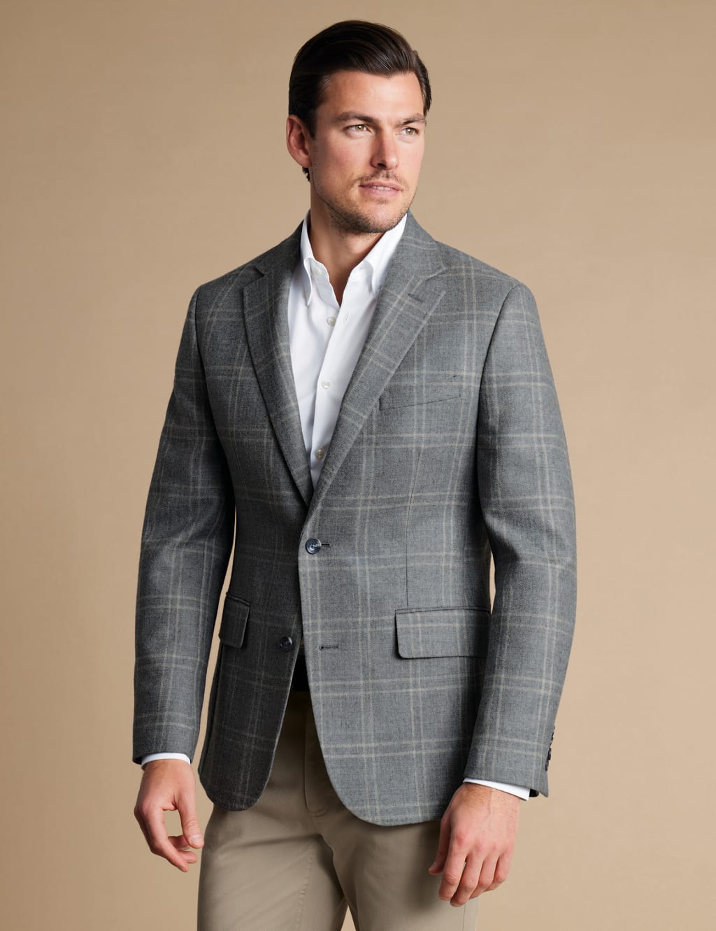 Charles Tyrwhitt Male Slim Fit Pure Wool Check Suit Jacket - 38REG - Grey Mix, Grey Mix