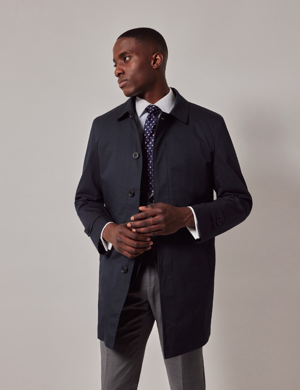 Hawes & Curtis Male Cotton Rich Removable Lining Mac - 36REG - Navy, Black,Navy