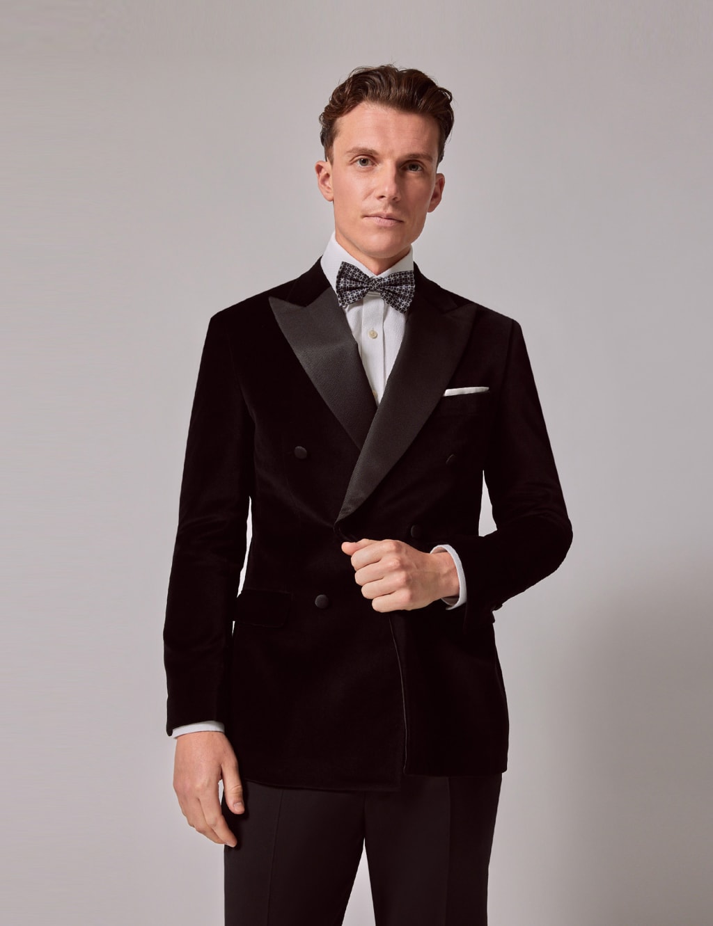 Hawes & Curtis Male Cotton Rich Velvet Double Breasted Jacket - 36REG - Black, Black