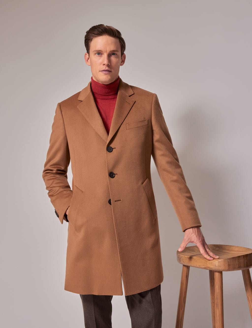 Hawes & Curtis Male Pure Wool Overcoat - 48REG - Camel, Black,Green,Navy,Camel