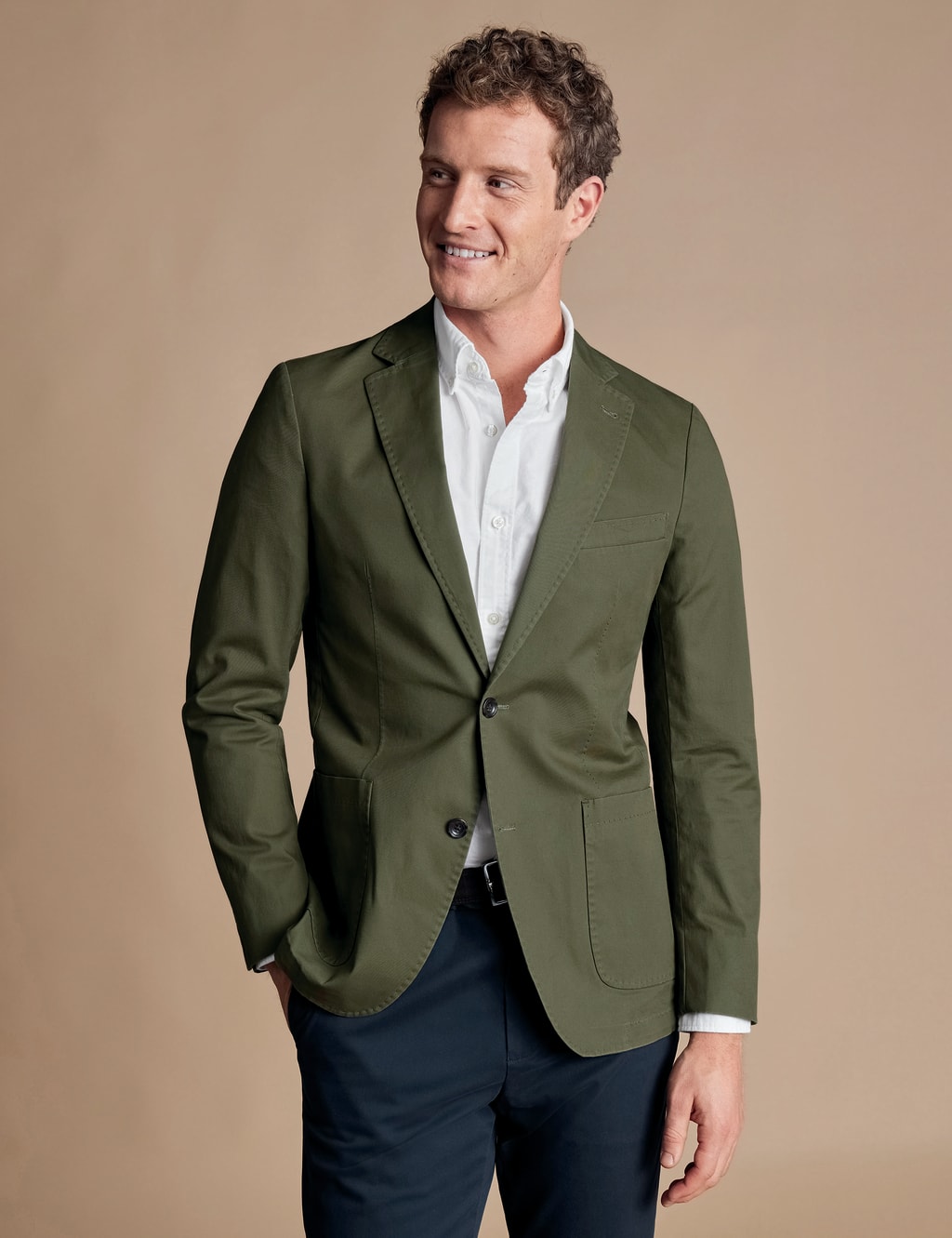 Charles Tyrwhitt Male Slim Fit Cotton Rich Stretch Jacket - 40REG - Olive, Olive