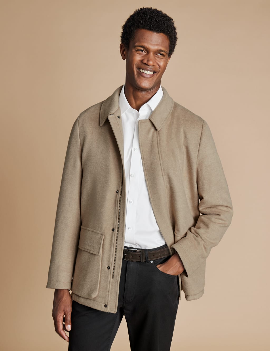 Charles Tyrwhitt Male Pure Wool Smart Coat - Stone, Navy,Stone