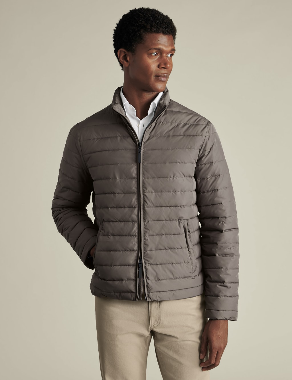 Charles Tyrwhitt Male Lightweight Quilted Padded Puffer Jacket - M - Brown, Brown