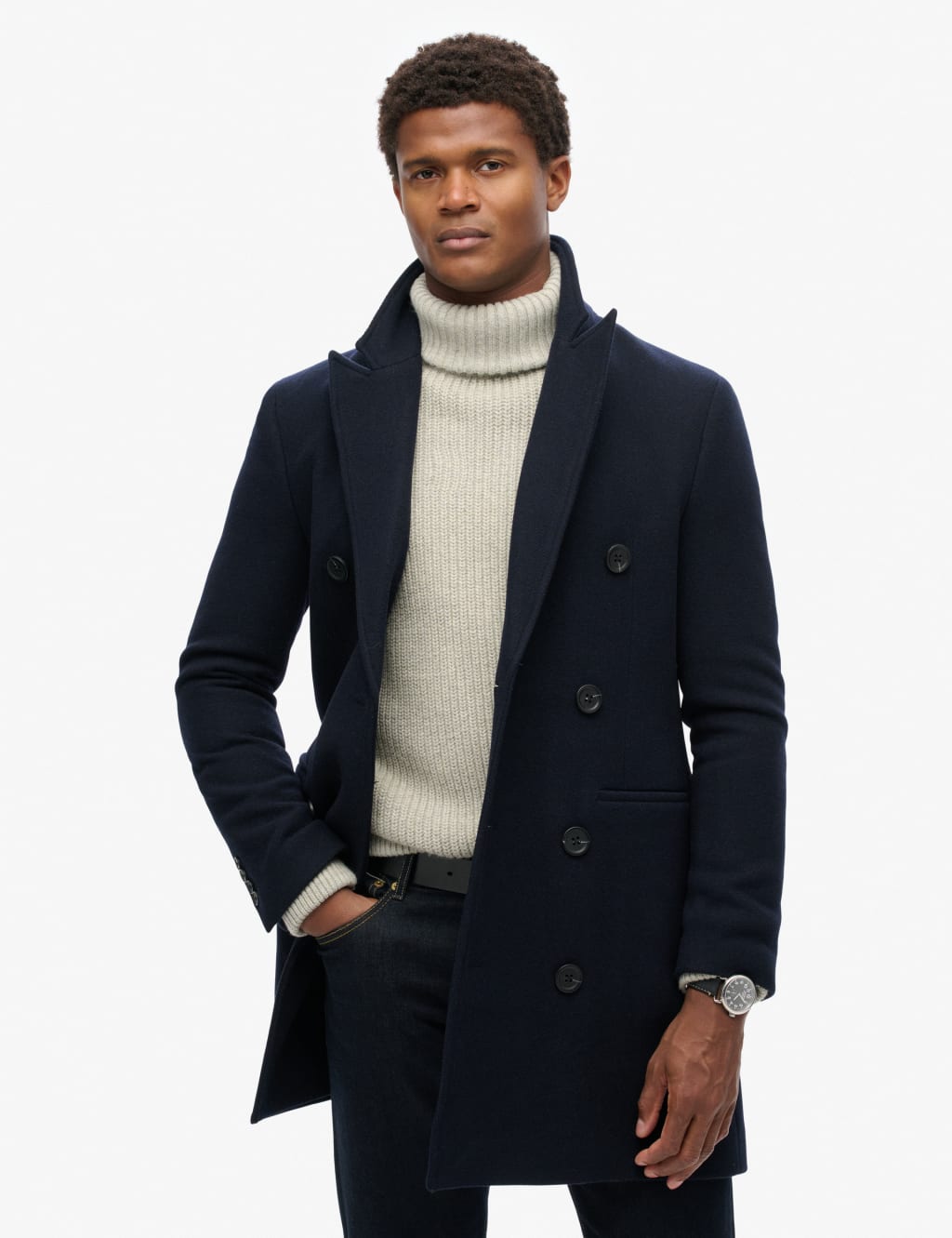 Superdry Male Revere Neck Overcoat - M - Navy, Navy