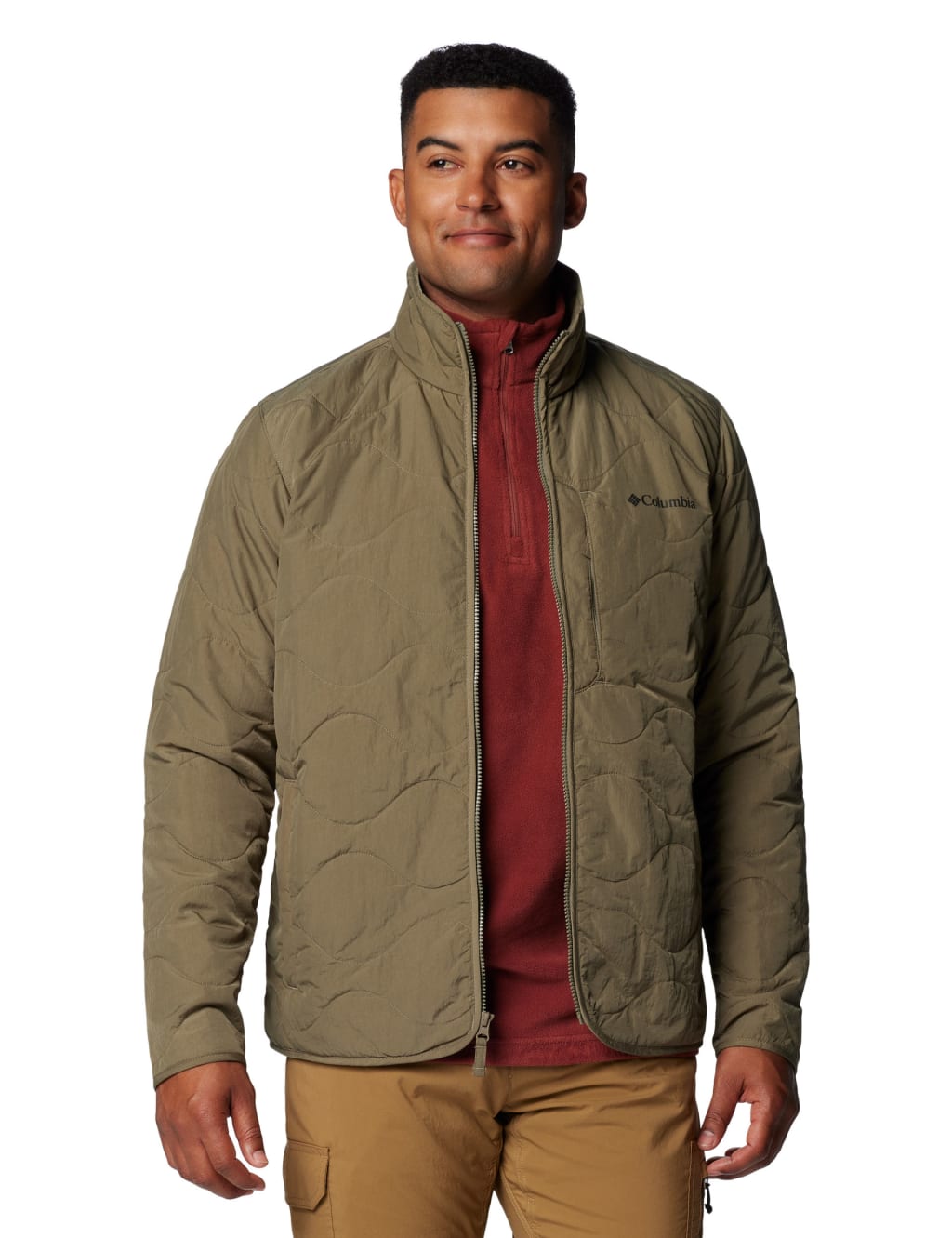 Columbia Male Quilted Funnel Neck Raincoat - Green, Green