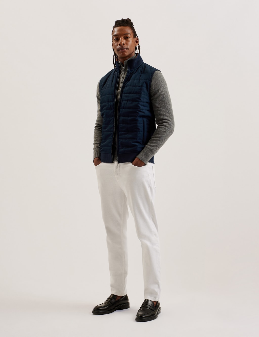 Ted Baker Male Cotton Blend Quilted Gilet - XL - Navy, Navy