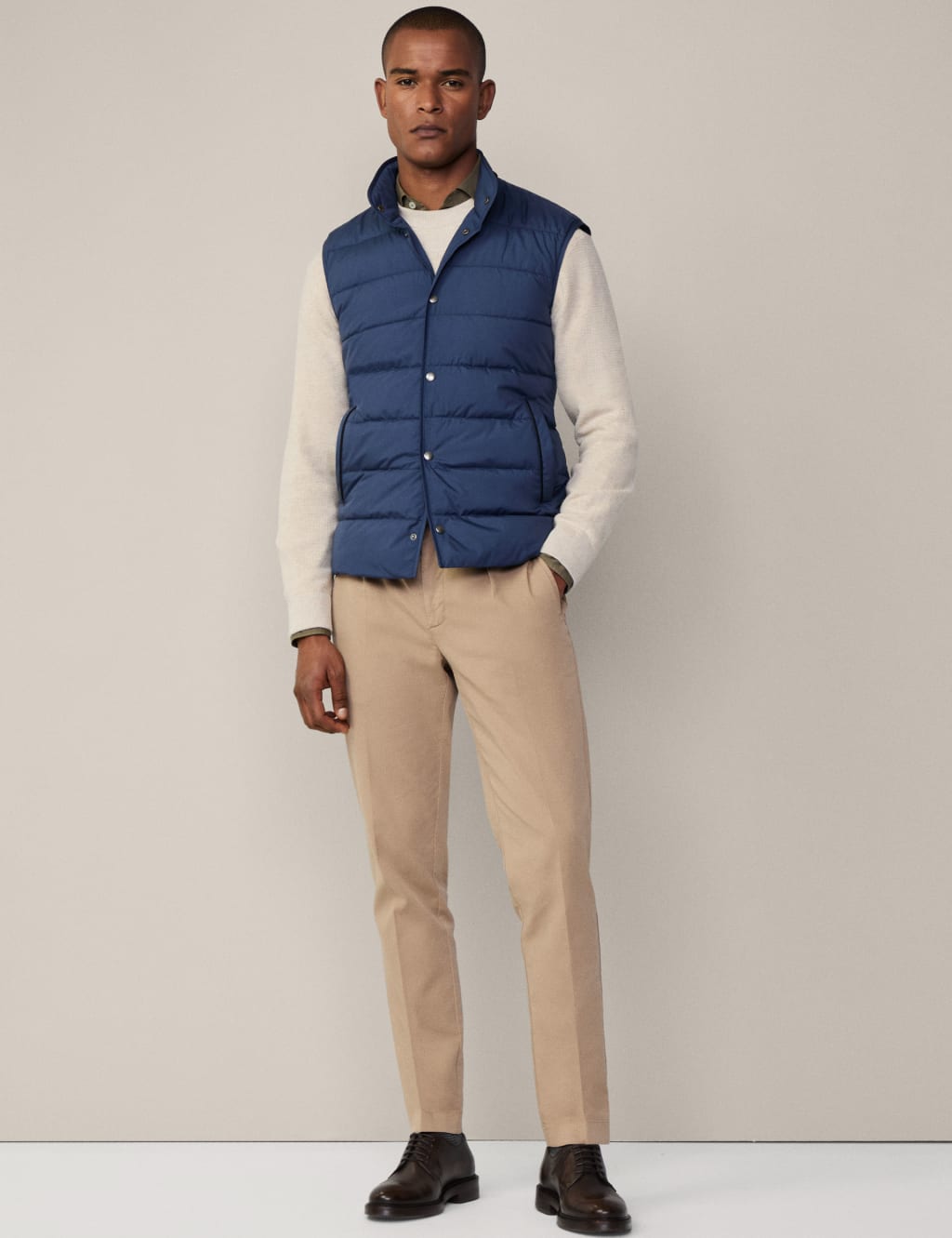 Hackett Male Padded Gilet - Navy, Navy,Beige