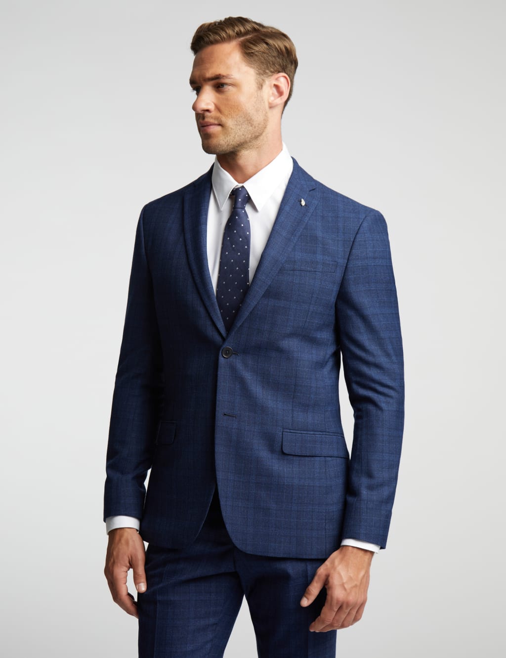 Ted Baker Male Slim Fit Wool Blend Check Suit Jacket - 34SHT - Navy Mix, Navy Mix
