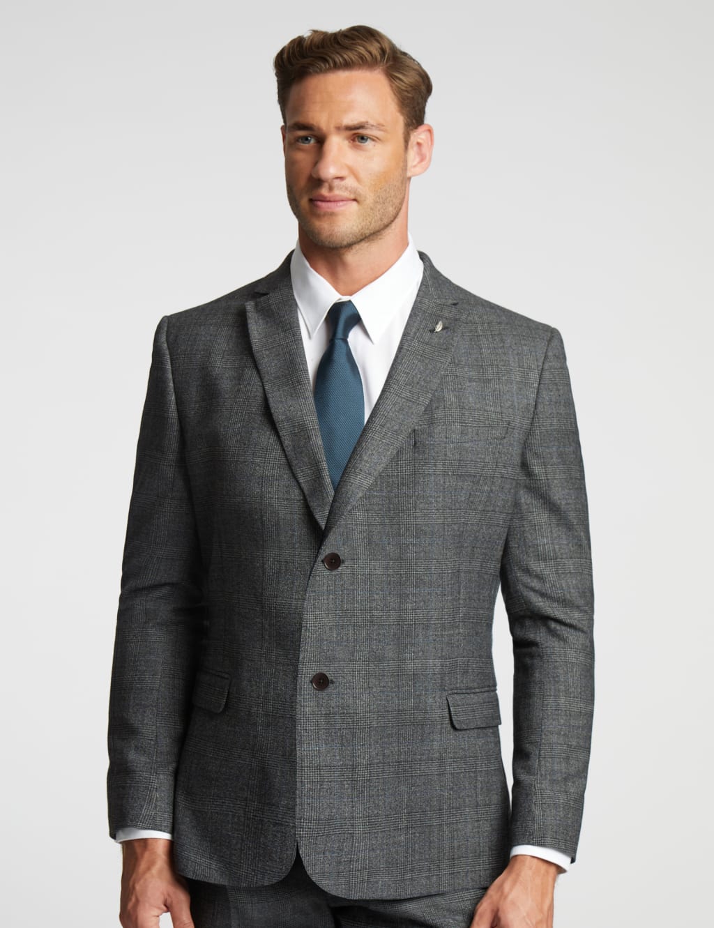 Ted Baker Male Slim Fit Wool Rich Check Suit Jacket - 38REG - Grey Mix, Grey Mix