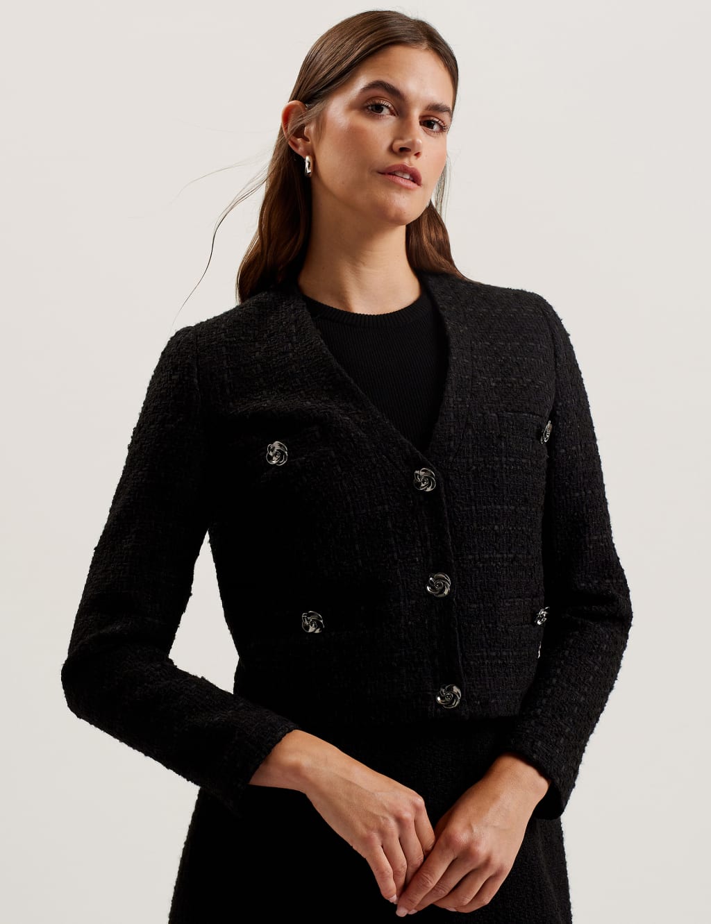 Ted Baker Female Textured Cropped Blazer - 14 - Black, Black
