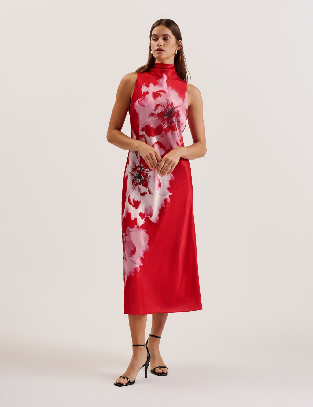 Ted Baker Female Floral Cowl Neck Midi Slip Dress - 14 - Red, Red