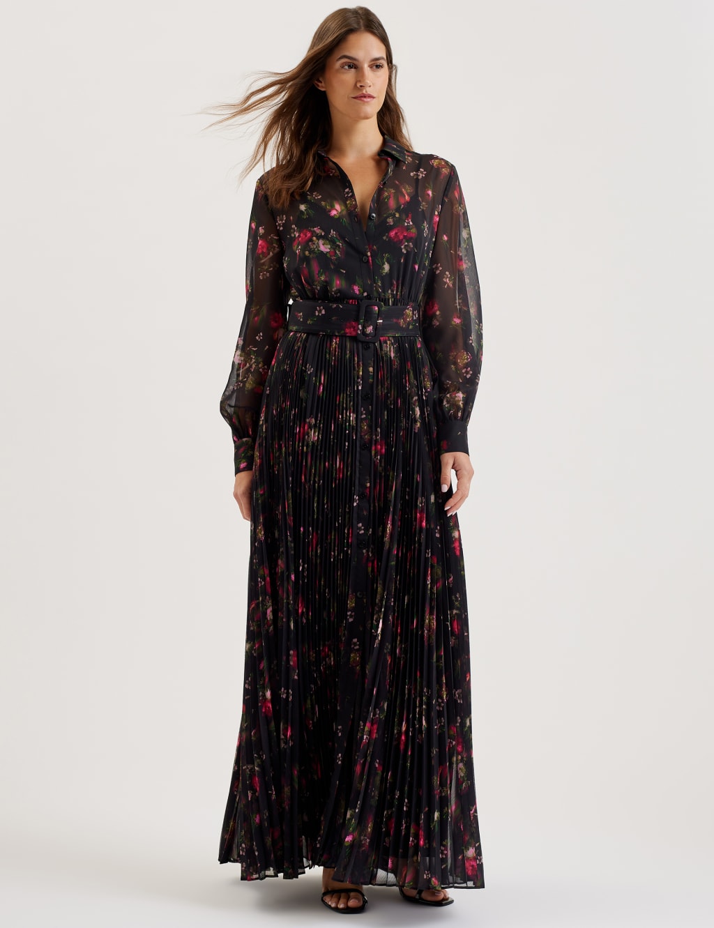 Ted Baker Female Printed Maxi Shirt Dress - 12 - Black, Black
