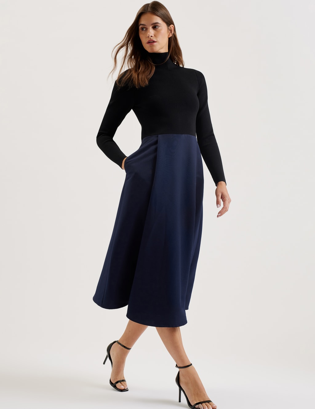 Ted Baker Female Waisted Dress with Wrap Skirt - 14 - Black, Black