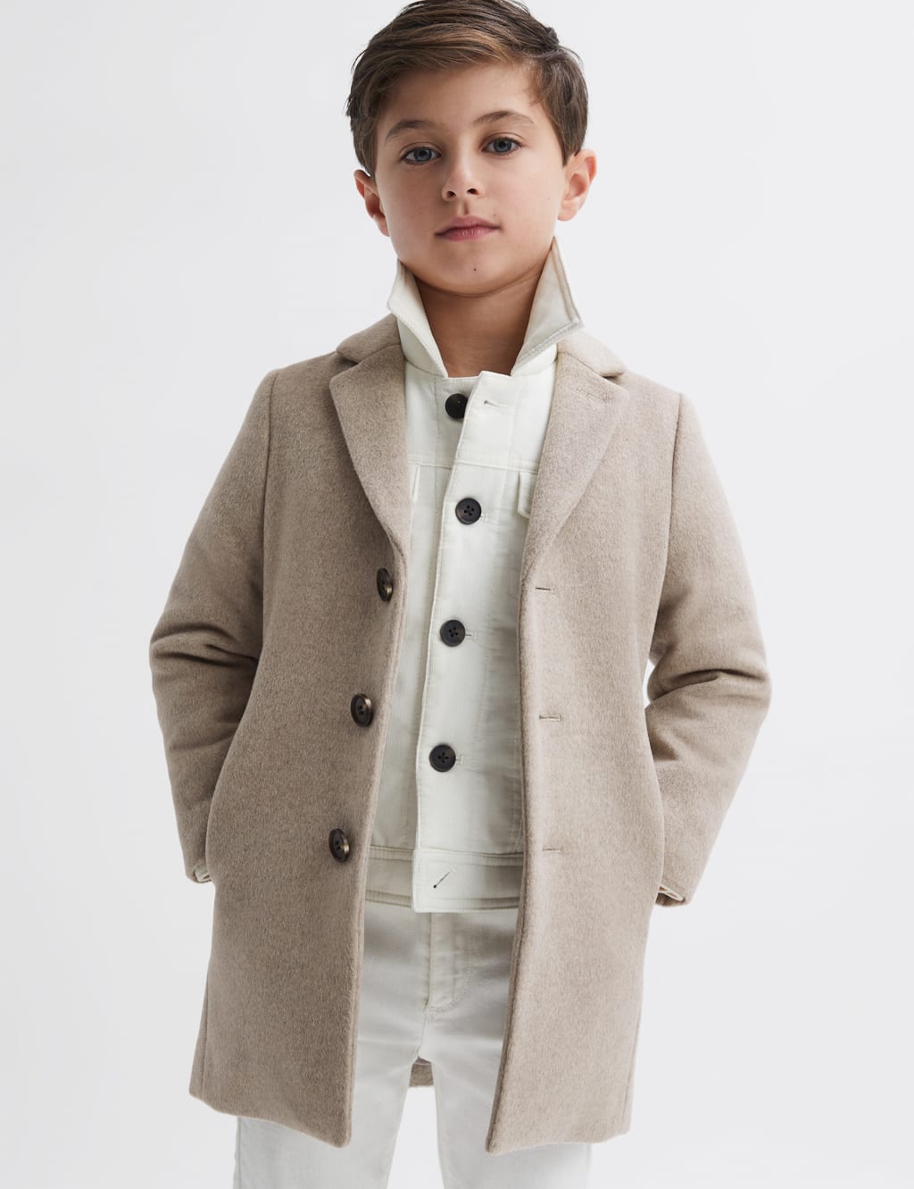 Reiss male Wool Rich Longline Jacket (3-14 Yrs) - 9-10Y - Stone, Stone,Dark Blue,Tan