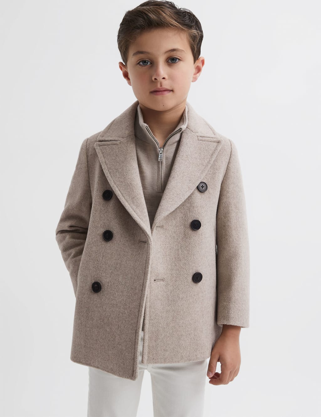 Reiss male Wool Blend Double Breasted Jacket (4-14 Yrs) - 9-10Y - Natural, Natural,Dark Blue