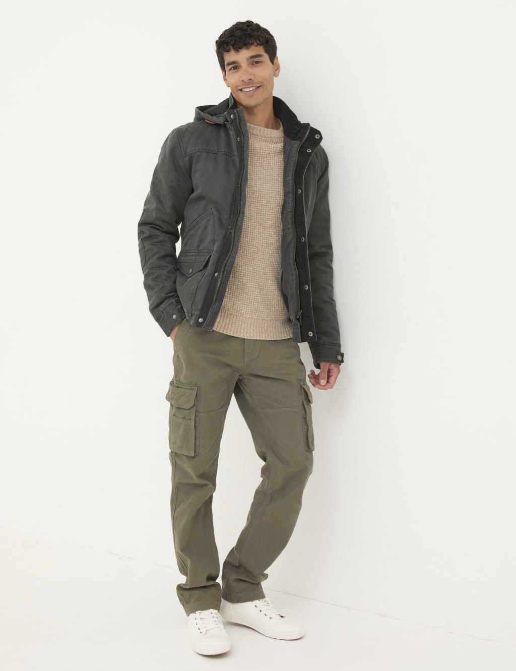Fatface Male Cotton Rich Padded Hooded Utility Jacket - XXXXLREG - Grey, Grey