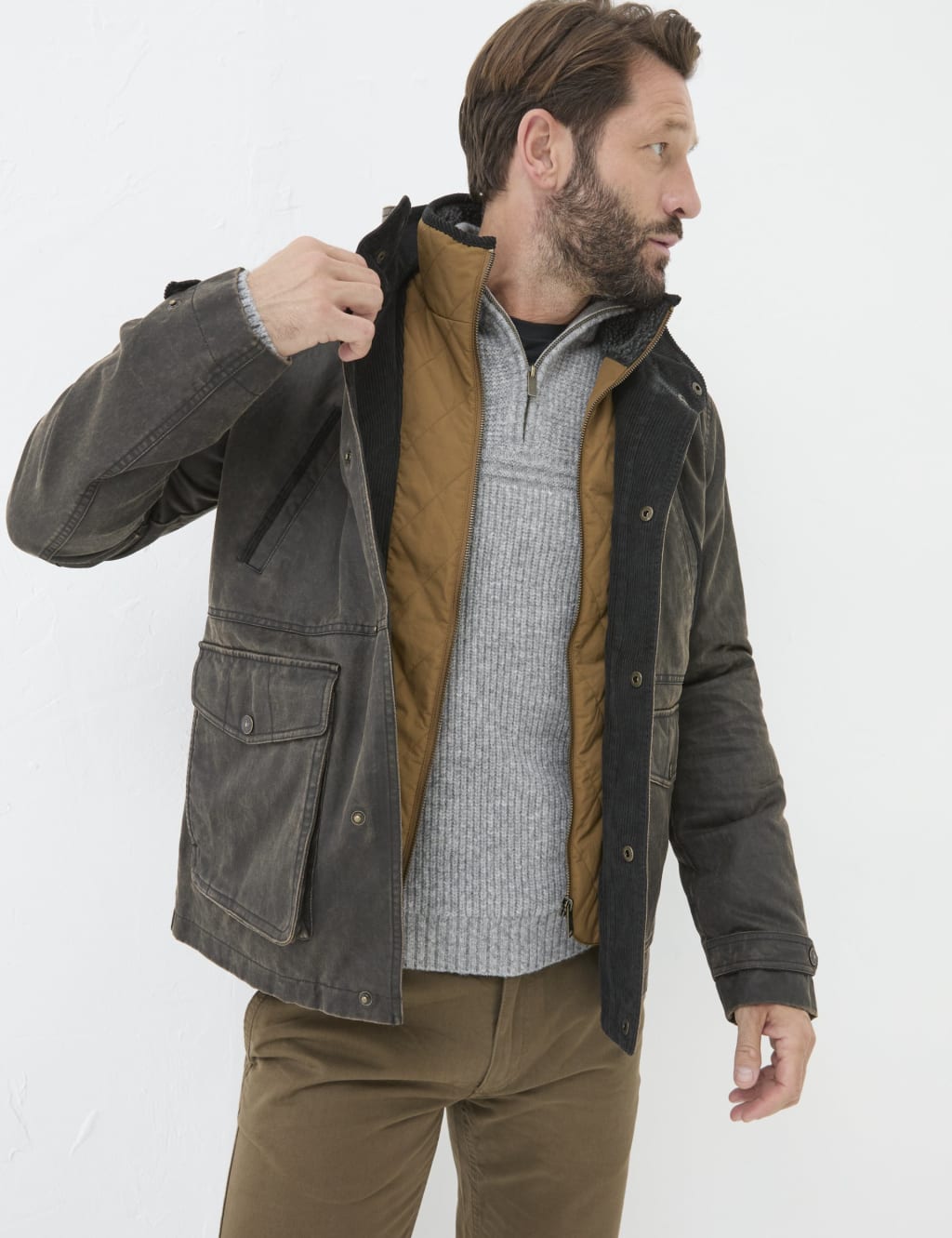 Fatface Male Cotton Rich Padded Utility Jacket - MREG - Brown, Brown