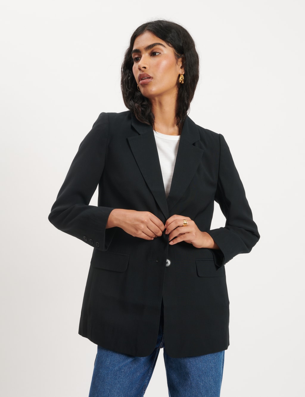 Nobody's Child Female Pure Cotton Relaxed Single Breasted Blazer - 12 - Black, Black