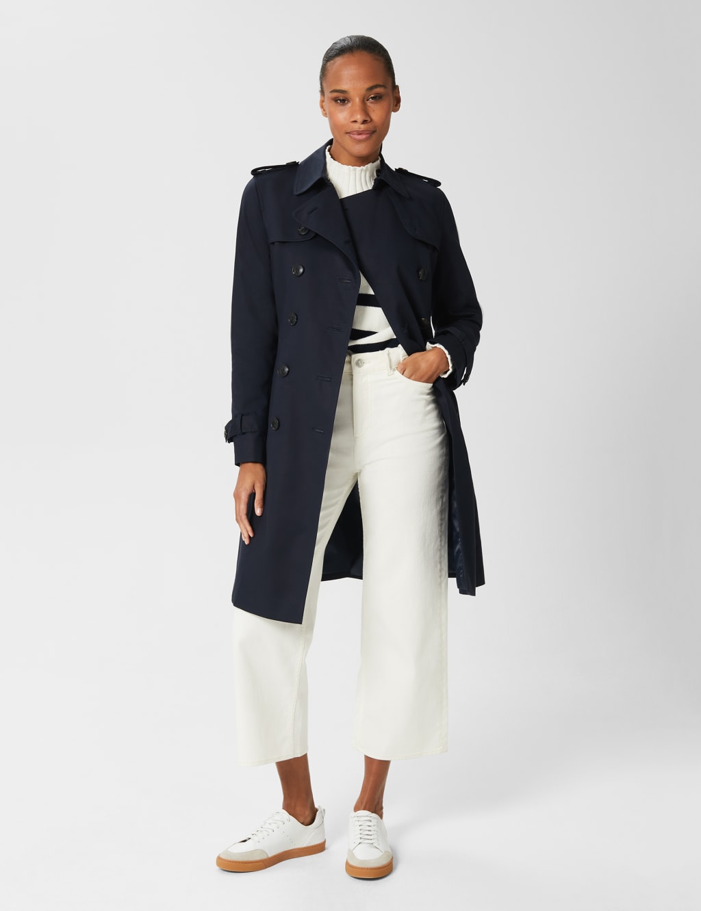 Hobbs Female Saskia Cotton Rich Double Breasted Trench Coat - 8 - Navy, Navy