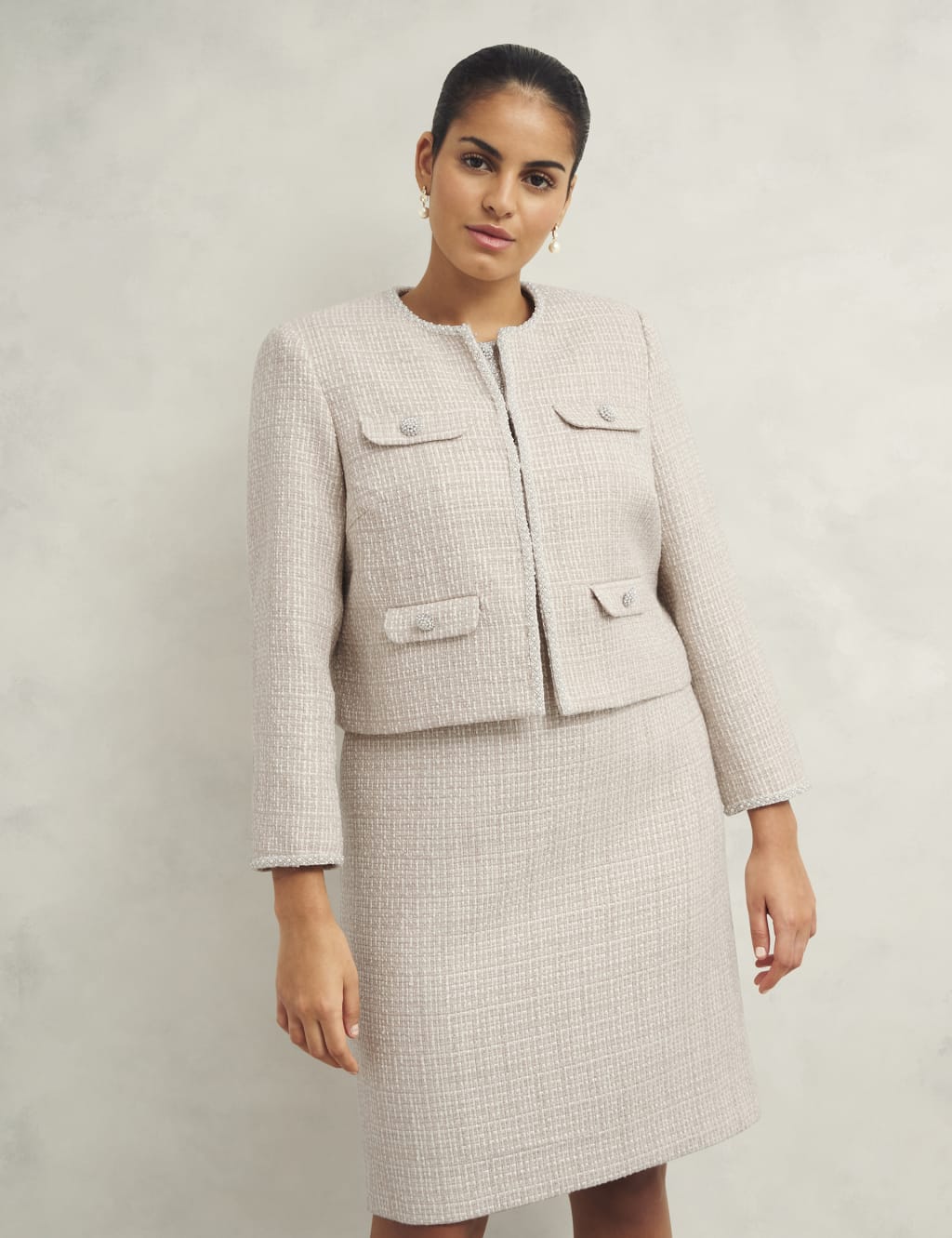 Hobbs Female Tweed Short Jacket - 12 - Beige, Beige