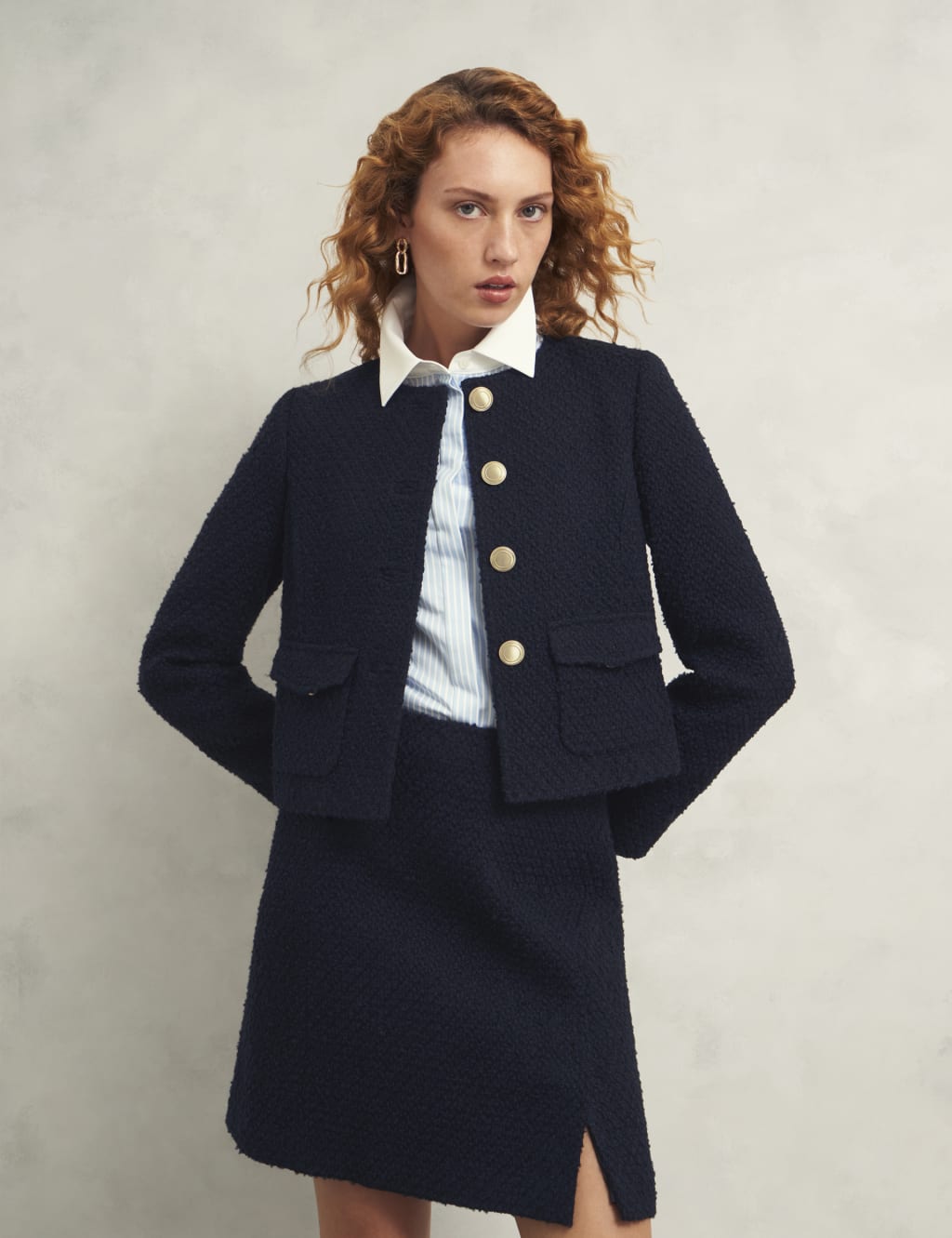 Hobbs Female Wool Blend Textured Short Jacket - 14 - Navy, Navy