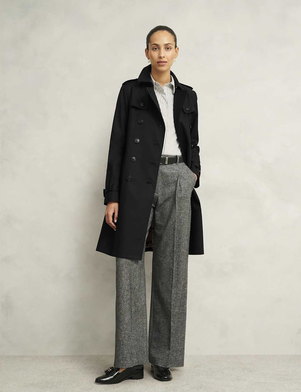 Hobbs Female Cotton Rich Belted Double Breasted Trench Coat - 14REG - Black, Black