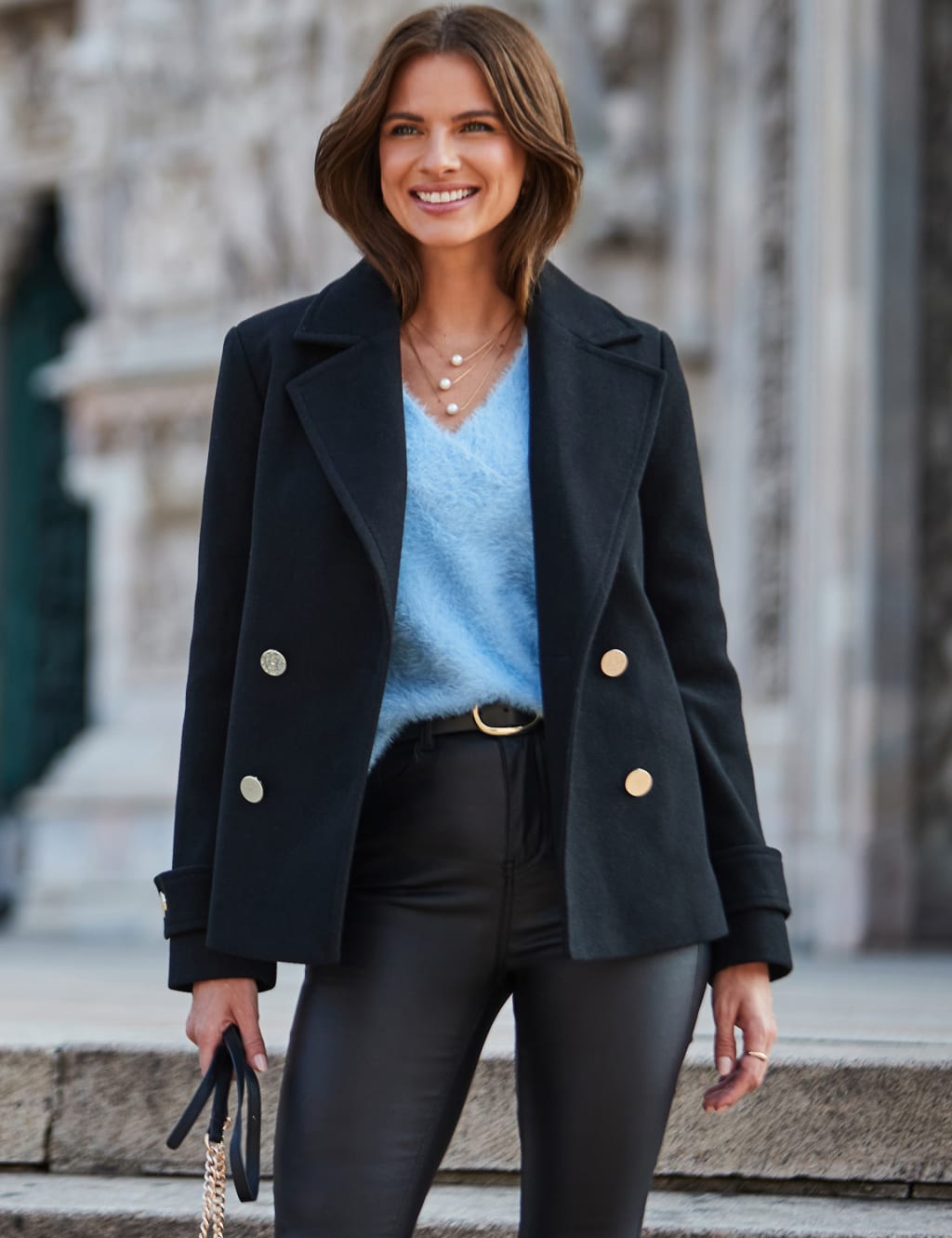 Sosandar Female Double Breasted Peacoat - 12 - Black, Black