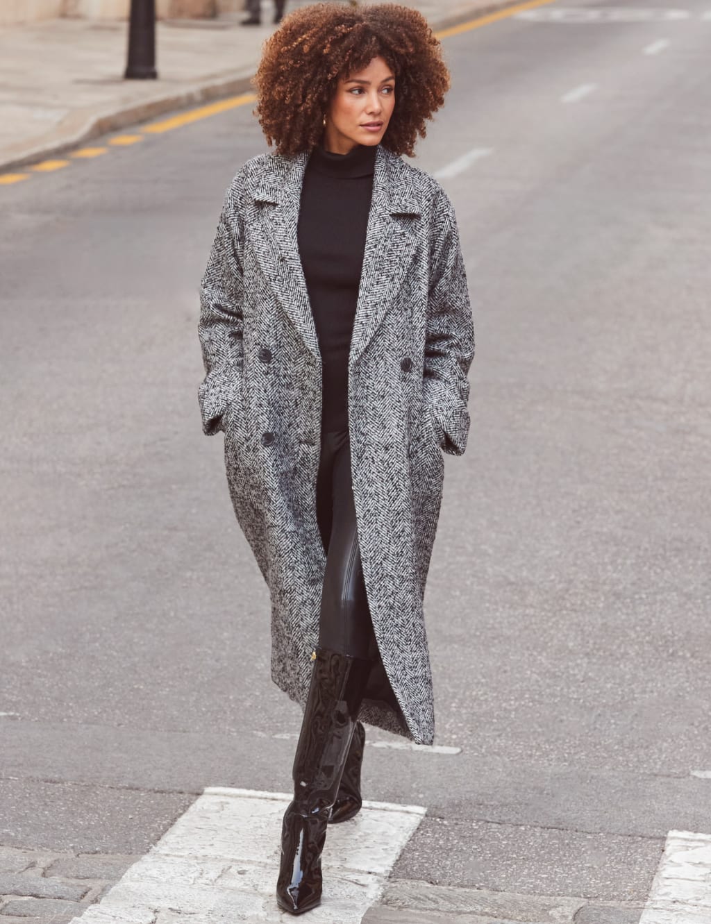 Sosandar Female Herringbone Longline Tailored Coat - 16 - Grey Mix, Grey Mix