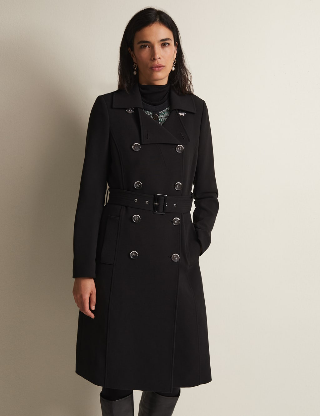 Phase Eight Female Belted Double Breasted Trench Coat - 8 - Black, Black