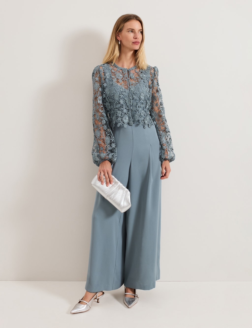 Phase Eight Female Lace Detail 2-in-1 Jumpsuit - 18 - Light Blue, Light Blue