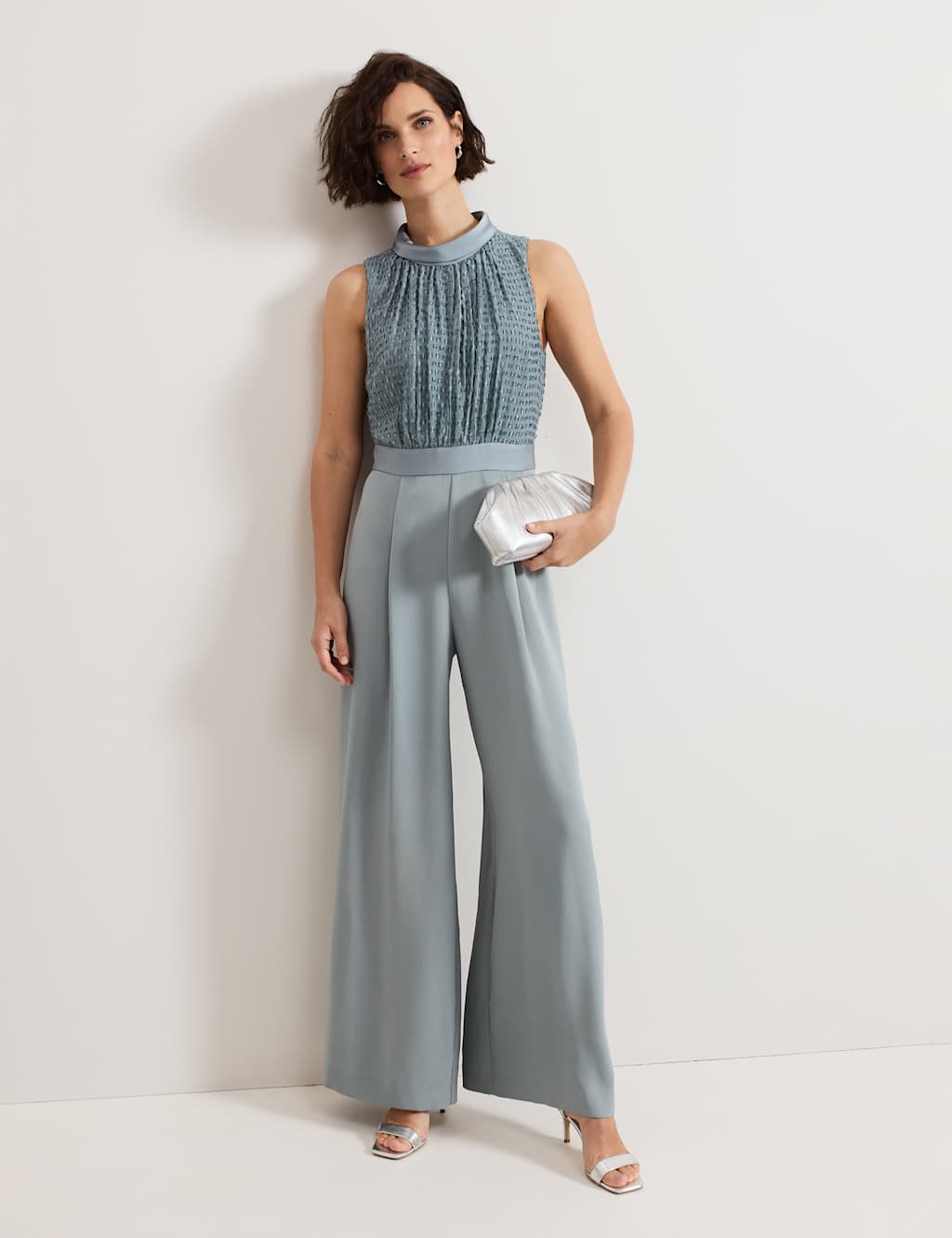 Phase Eight Female Sleeveless Waisted Jumpsuit - 16 - Light Blue, Light Blue