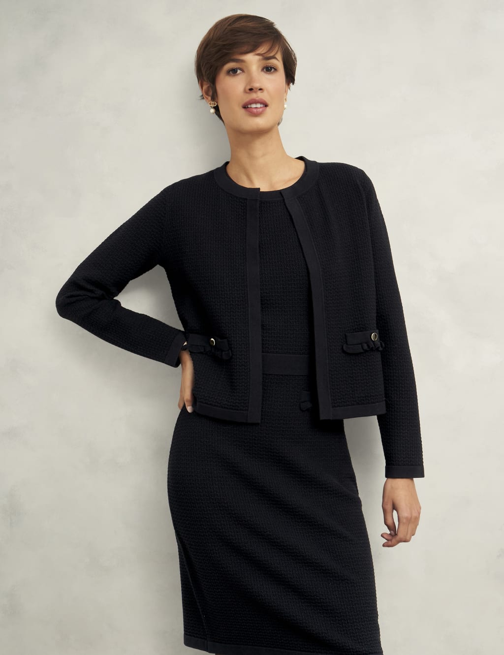 Hobbs Female Textured Collarless Short Jacket - M - Black, Black