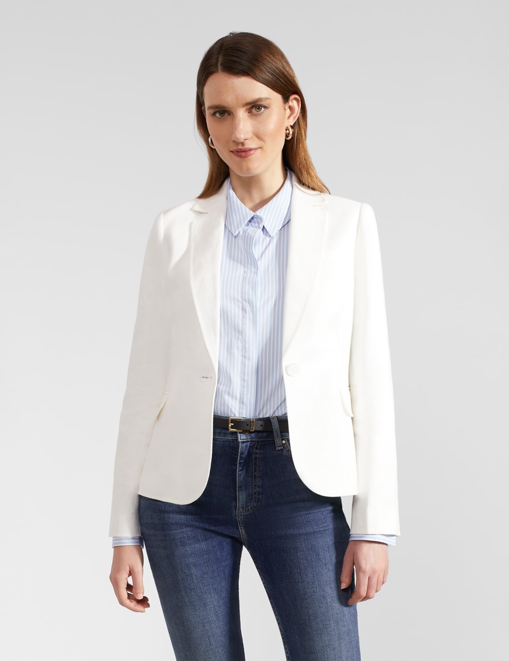 Hobbs Female Pure Linen Single Breasted Blazer - 10 - Ivory, Ivory