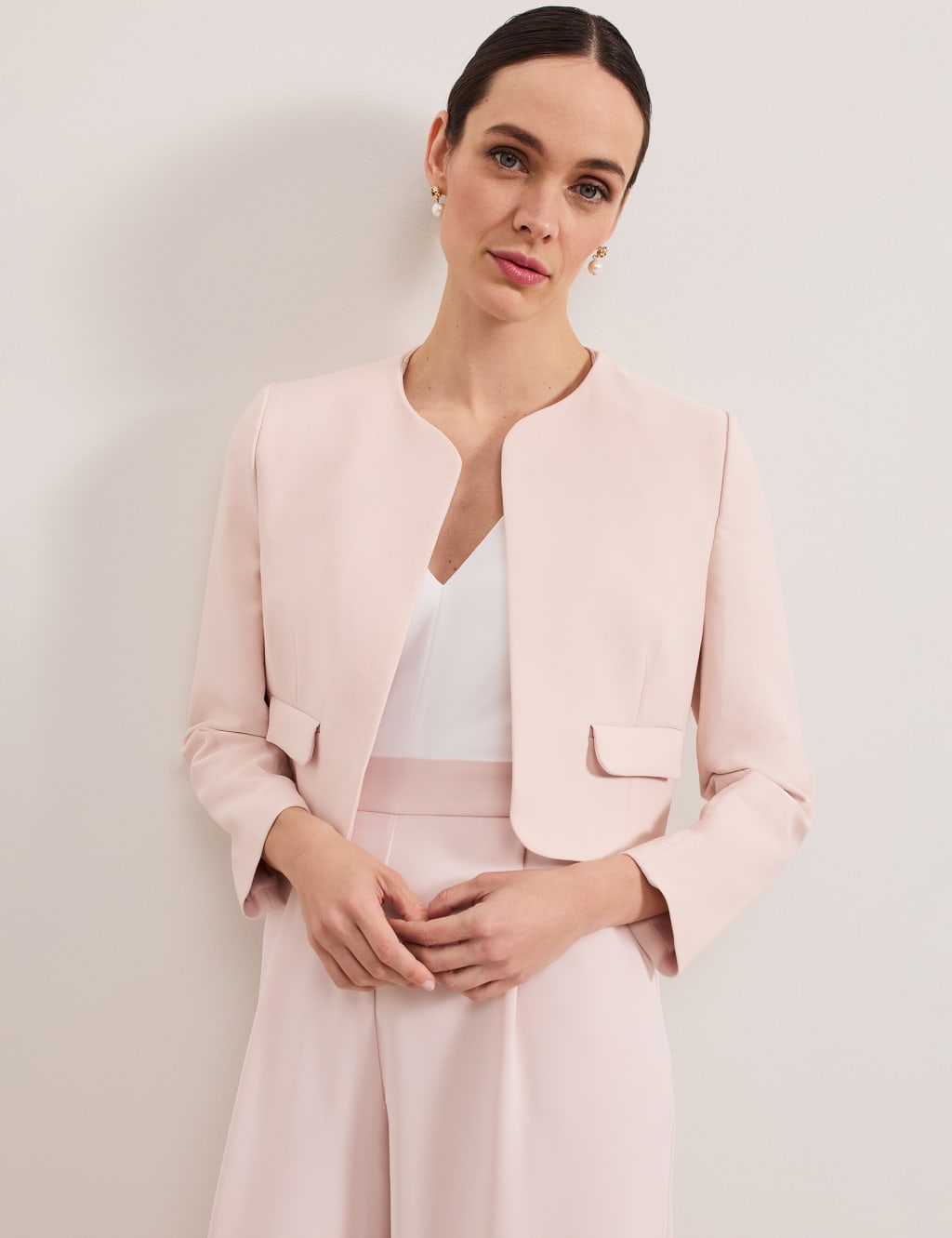 Phase Eight Female Collarless Short Jacket - 14 - Natural, Natural