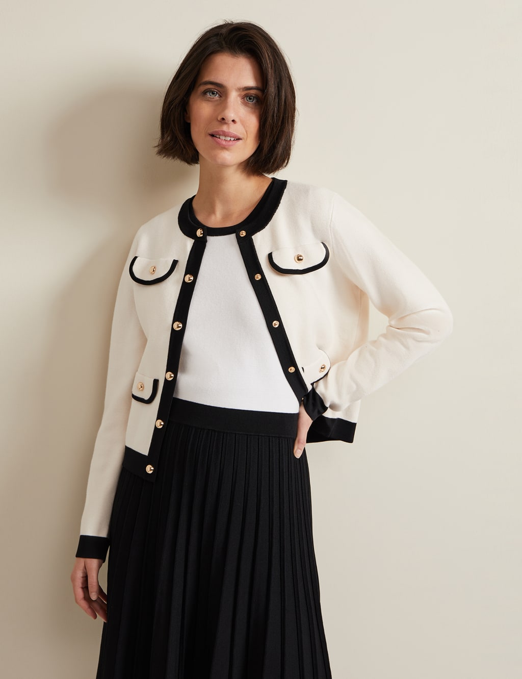 Phase Eight Female Cotton Rich Knitted Short Jacket - 10 - Ivory Mix, Ivory Mix
