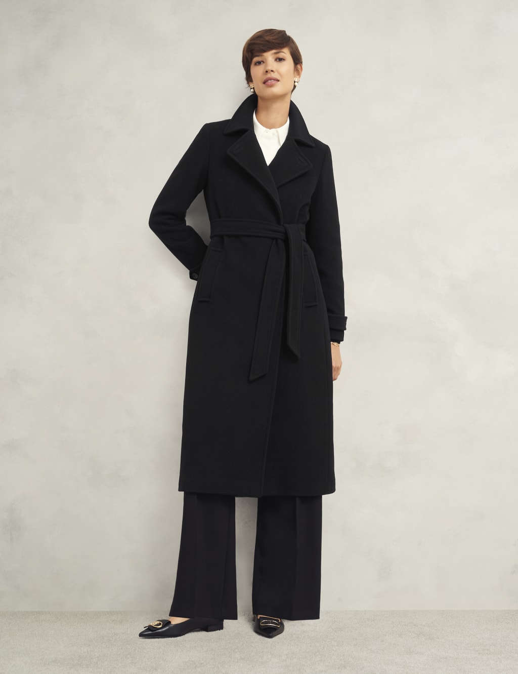 Hobbs Female Wool Rich Belted Longline Tailored Coat - 12 - Black, Black