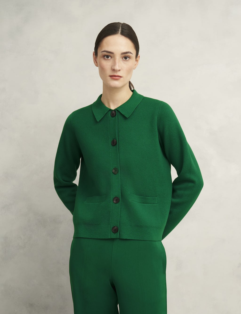 Hobbs Female Merino Wool Blend Collared Knitted Jacket - Green, Green