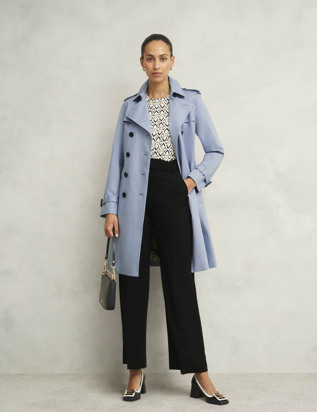 Hobbs Female Cotton Rich Belted Trench Coat - 14REG - Blue, Green,Blue