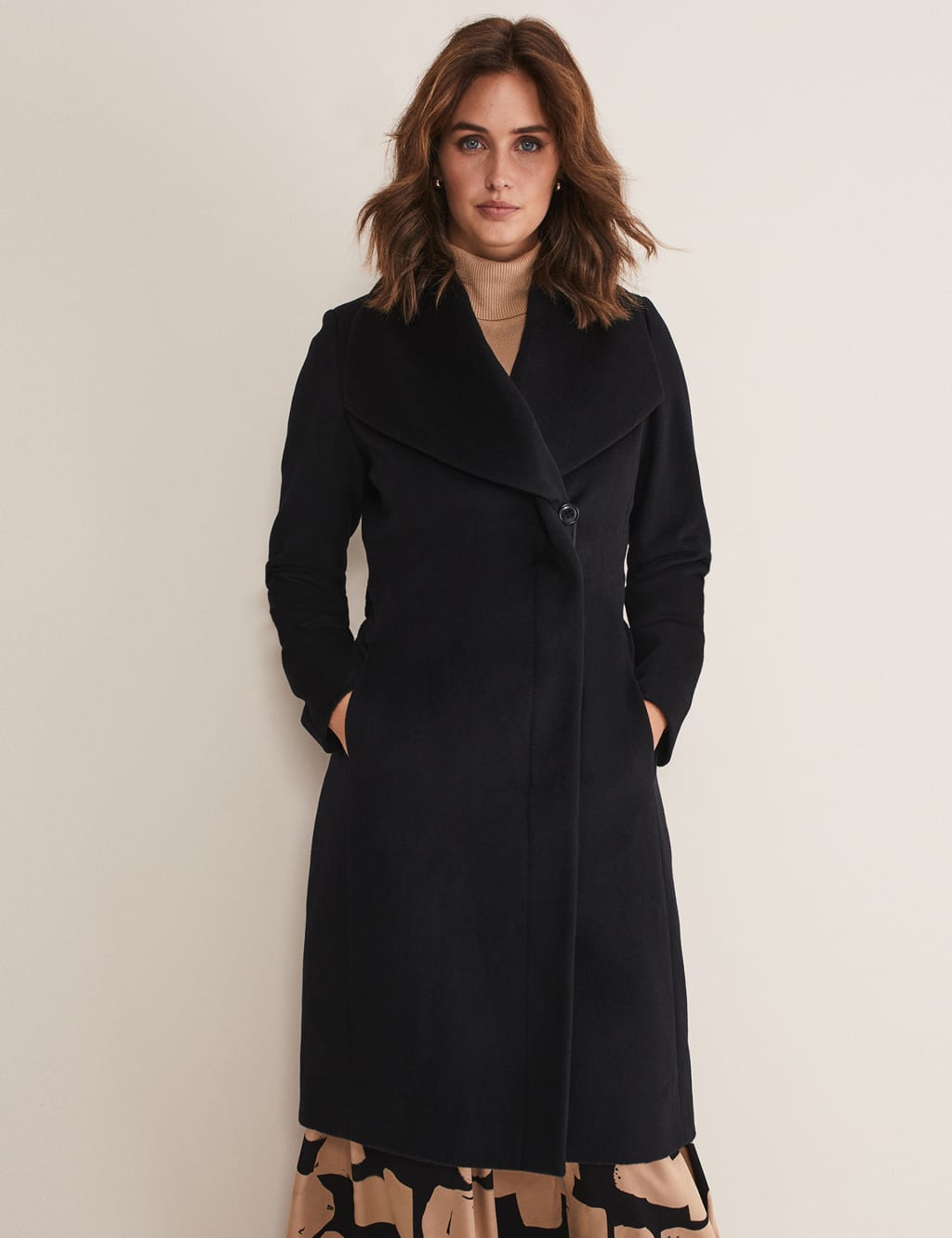 Phase Eight Female Wool Rich Collared Wrap Coat - 8 - Black, Black