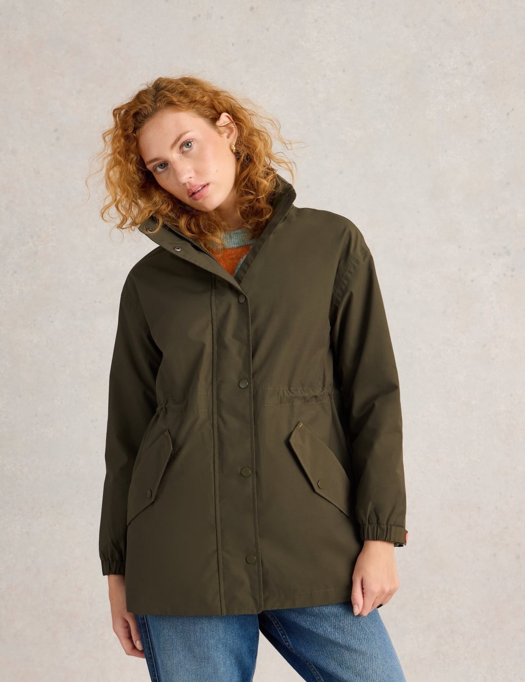White Stuff Female Waterproof Funnel Neck Raincoat - 12REG - Green, Green
