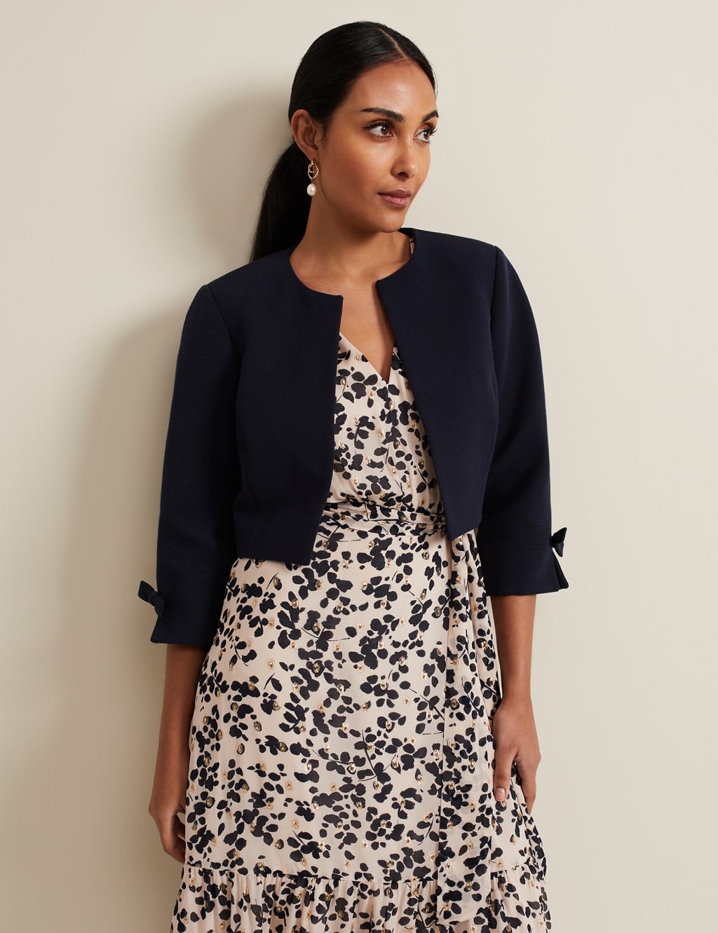 Phase Eight Female Cotton Rich Textured Short Jacket - 16PET - Navy, Navy