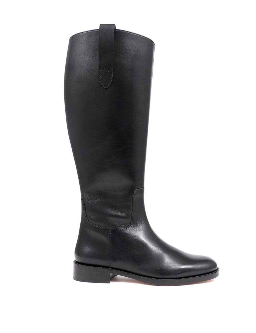 Jones Bootmaker Female Leather Buckle Flat Knee High Boots - 6 - Black, Black,Tan