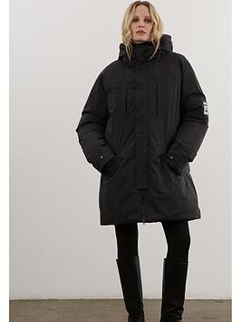 Religion Oversized Hooded Padded Coat - Black