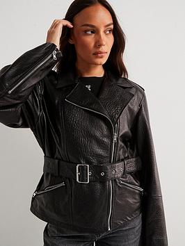 Hugo Leraba Belted Leather Jacket - Black