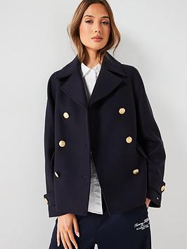Tommy Hilfiger Cropped Wool Peacoat - Navy