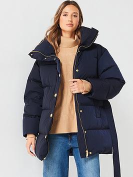 Tommy Hilfiger Gold Button Down Belted Coat - Navy
