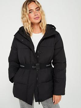 Calvin Klein Jeans Logo Belted Padded Jacket - Black