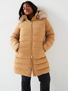 Tommy Hilfiger Plus Tyra Heritage Coat With Fur - Beige