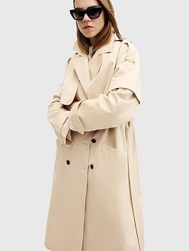 Allsaints Clyde Trench Coat With Removable Sleeves - Ecru White